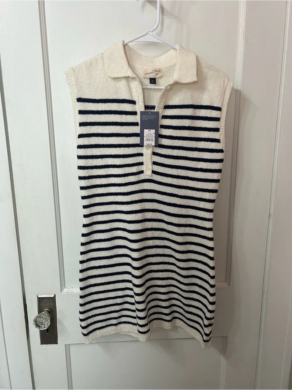 Universal Thread Cream and Navy Striped Sleeveless Polo Sweater Dress